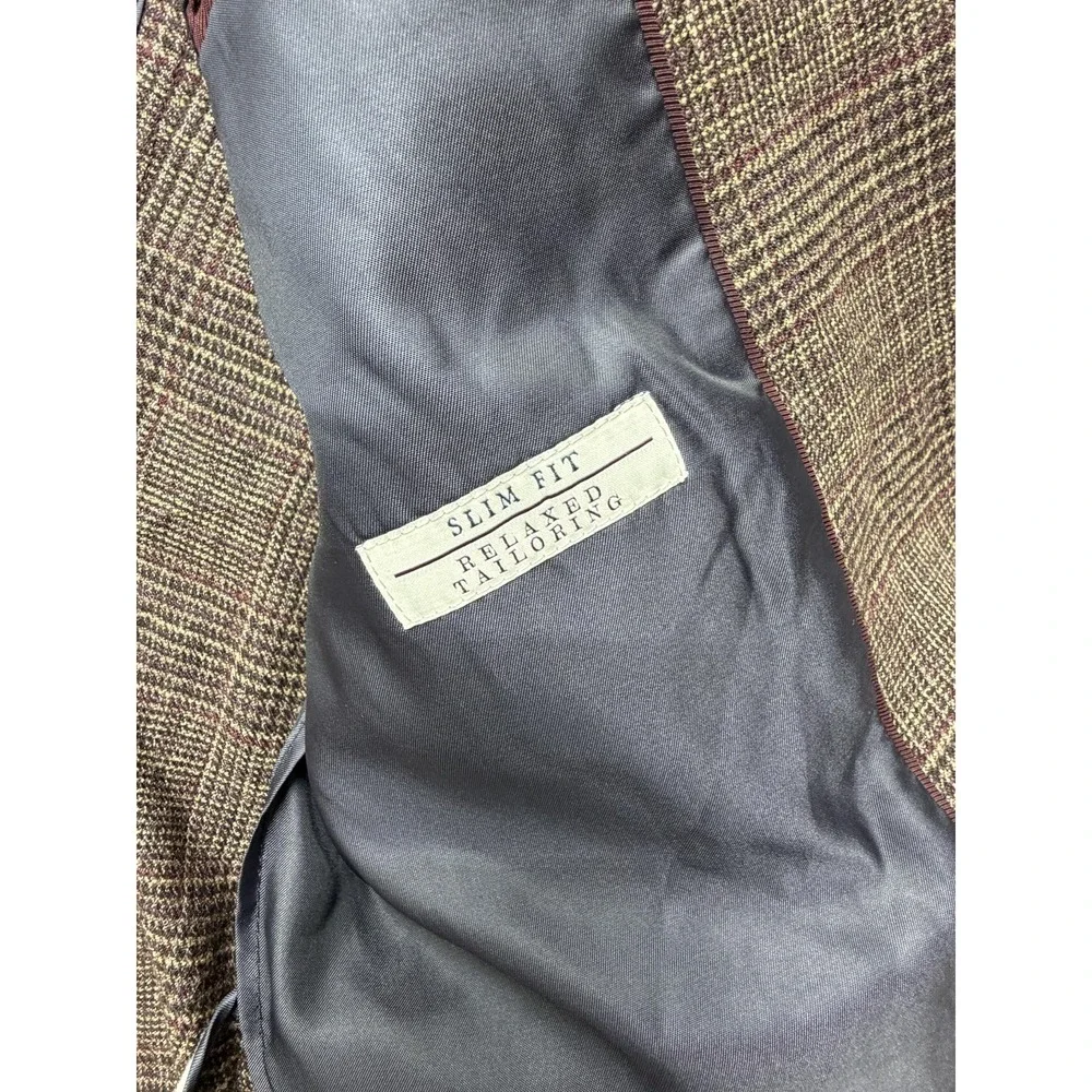 Jos A Bank 1905 Sport Coat‎ Mens 44 Long Brown Wool Check Slim Fit Blazer Jacket